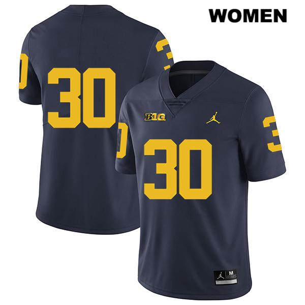 Women's NCAA Michigan Wolverines Tyler Cochran #30 No Name Navy Jordan Brand Authentic Stitched Legend Football College Jersey XK25A64KZ